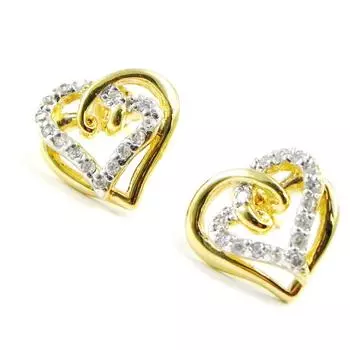 Сокровища Лили [I1377] - Золотисто-белые серьги Love - 13x13 мм