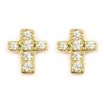 Сокровища Лили [M8936] - Позолоченные серьги Крест золотисто-белого цвета - 7x6 мм
