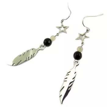 Сокровища Лили [P7367] - Дизайнерские Стальные Пряжки Boho Серебристо-Черный (Перо) - 58x9 мм