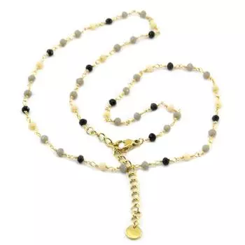 Сокровища Лили [P7874] - Дизайнерское Стальное Колье Boho Бежевый Серый Черное Золото - 3 мм