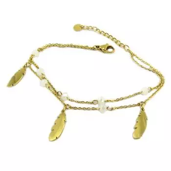 Сокровища Лили [P7927] - Дизайнерский браслет из стали Boho белое золото (перо) - 12x4 мм