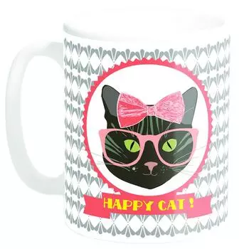 Сокровища Лили [Q3378] - Керамическая кружка Happy Cat! киска (Сделано во Франции) - 9. 5x8 см
