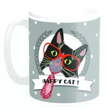 Сокровища Лили [Q3381] - Керамическая кружка Happy Cat! галстук (производство Франция) - 9,5х8 см.