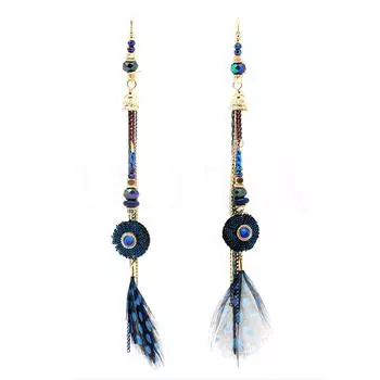 Сокровища Лили [Q4967] - Дизайнерские серьги Boho Синее золото - 11x2. 5 см