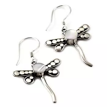 Сокровища Лили [Q7494] - Серебряные серьги ручной работы с жемчугом Dragonflies - 22x20 мм