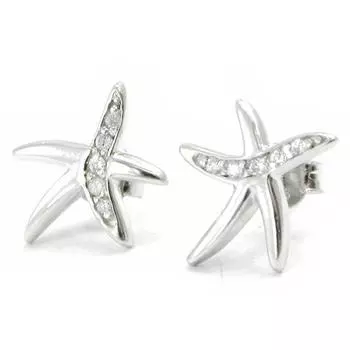 Сокровища Лилии [I3629] - Серебряные серьги Stars of the Seas серебристо-белые (с родиевым покрытием) - 12x12 мм