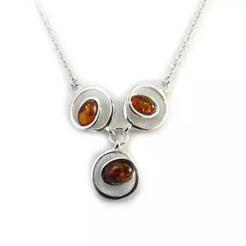 Сокровища Лилии [N2816] - Серебряное колье Вдохновение коньячное янтарное (родиевое) - 30x30 мм