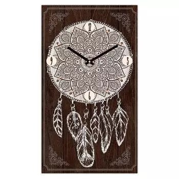 Сокровища лилии [Q3248] - Часы настенные Бохо коричневые (Ловец снов) - 49x28 см.
