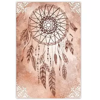 Сокровища лилии [Q3249] - Коричневый холст Бохо (Ловец снов) - 60x40 см