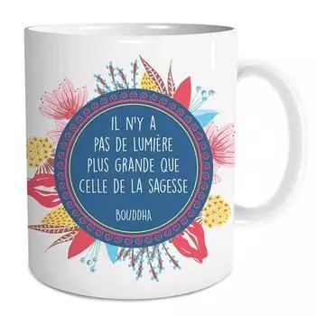 Сокровища лилии [Q3546] - Керамическая кружка «Мудрость» (Нет большего света, чем свет мудрости - Будда) - 9,5x8 см. синий