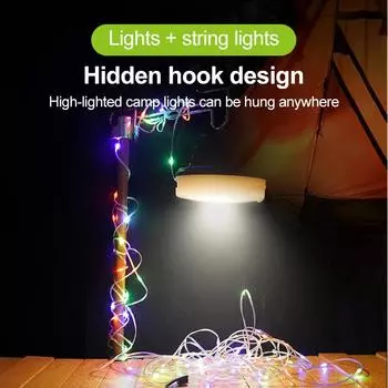 Solar 8 mode LED camping light belt, 10M length back magnetic hook outdoor waterproof tent decorative light string 3W