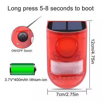 Solar Alarm Lamp 110db Warning Sound 6led Red Light IP65 Waterproof Motion Sensor Caution Lights For Warehouse Secret Place Wall