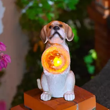 Solar Dog Garden Statue Resin Sculpture Rustic Housewarming Gift Creative Ornament Figurine for