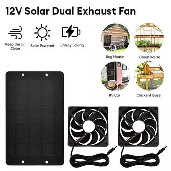 Solar Exhaust Fan 12V 6-inch Mini Ventilation Fan Waterproof Solar Panel Chicken and Dog House Bathroom Greenhouse Exhaust Fan