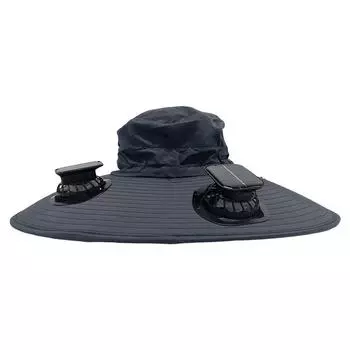 Solar Large Brim Energy Usb Fans Hat With Breathable Material For Men Hiking Dark Gray
