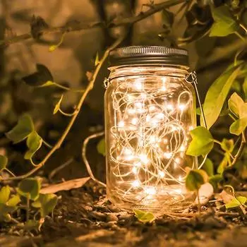 Solar LED Fairy Light Mason Jar Bottle Lid String Light Outdoor Waterproof Portable Lantern Christmas Decoration Pendant Lamp