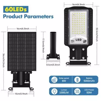 Solar LED Street Light Security Light 50W IP65 Outdoor Waterproof Adjustable Solar Flood Light for Driveway Garden Wall Fence