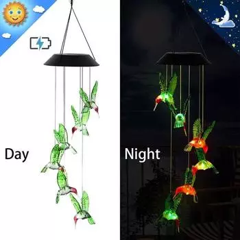 Solar Light Wind Chimes Lights Waterproof Solar Lamp Crystal Ball Butterfly Hanging Windchime Pendant Outdoor Garden Decoration