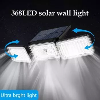 Solar Outdoor Light 368 LED Solar Security Flood Lighting with 3 Modes Adjustable Lighting Head for Garage Garden Yard Fence