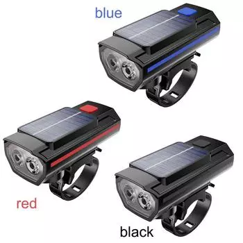 Велосипедный фонарь на солнечной батарее с зарядкой через USB, передняя фара для горного велосипеда, водонепроницаемый светодиодный велосипедный фонарь с клаксоном, велосипедный фонарь красный