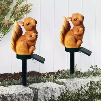 Solar Powered Animal Lawn Lamp Cute Squirrel Plug Lights Garden Decorative Garden Landscape Lights