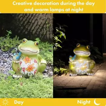 Solar Powered Cute Frog Night Light Waterproof Mini Frog Sculpture Creative Funny Frog Ornament for Garden Yard Decor