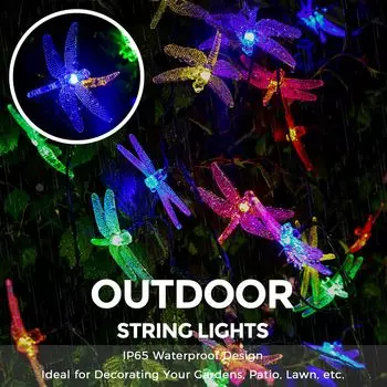 Solar Powered Dragonfly String Lights 5/7/12M LED Garland Solar Fairy Lights for Patio Garden Yard Wedding Christmas Decoration 20LED 5M разноцветный