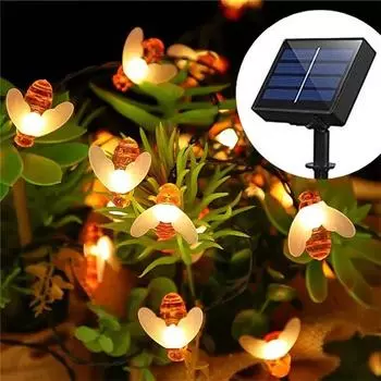 Solar Powered Garden Decor Light Cute Honey Bee Led String Fairy Lamp 10m 100LED Bee Outdoor Fence Christmas Garland Lights 2024