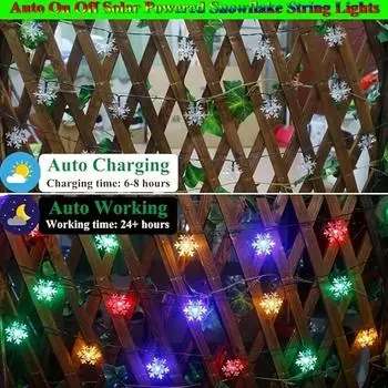 Solar-Powered LED Snowflake String Lights Multicolor 12M 100 LEDs with 8 Lighting Modes Outdoor Christmas Party Decor Lights