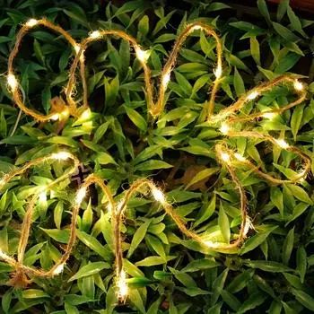 Solar Retro Hemp Rope Light String 5/10M 100/200LEDS Warm White Copper Wire Light Lawn Landscape Lighting for Yard Garden Decor