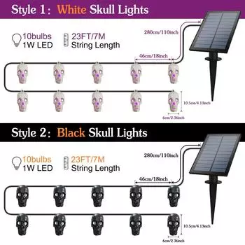 Solar Skull Light String With 10 LED Outdoor Halloween Christmas Holiday Decoration String Lights For Patio House Party Or Tree