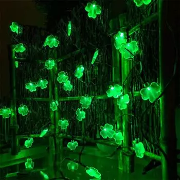 Solar St Patricks Day Decorations Shamrock String Lights 22M 200Led Lucky Clover Green Lights Outdoor Waterproof 8 Mode Light 5M 20LED теплый белый