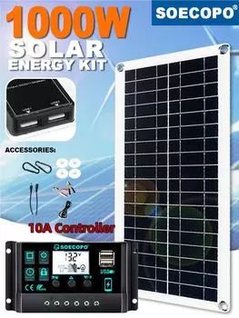 Solar System SOECOPO Solar Panel with 10A-100A Solar Controller Dual USB Output 16V Portable Solar Power Generator for Outdoor Backup CE RoHS 110A controller