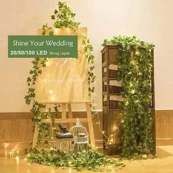 Solar Vine String Light 20/50/100 LED Solar Ivy Fairy Lights 8 Modes Waterproof Outdoor Garden Lamp for Yard Wedding Party Decor 2M 20 LEDS