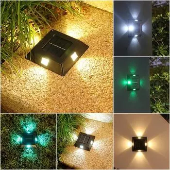 Solar Wall Lamp Outdoor Waterproof Four-sided Luminous LED Solar Powered Wall Light Night Light For Garden Balcony Decor 1 pc