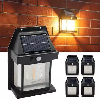 Solar Wall Light Tungsten Waterproof Wireless Motion Sensor Security Lamps Dusk Dawn Exterior Lighting for Patio Porch Garage чёрный