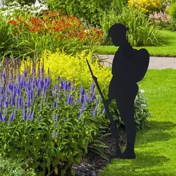 Soldier Silhouette Yard Sign Wrought Iron Black Coating Soldier Garden Metal Stakes Yard Art Decorative Soldier Porch Sign чёрный