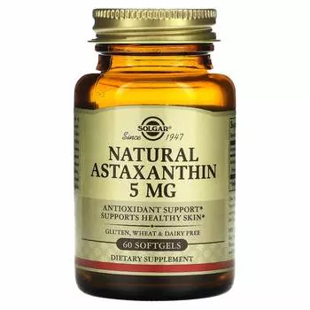 Solgar, Натуральный астаксантин, 5 мг, 60 мягких капсул