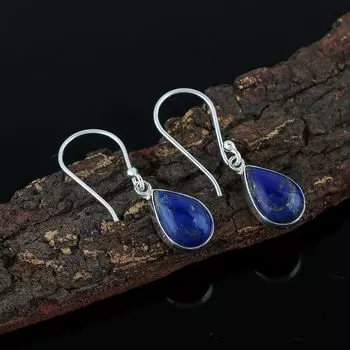 Серьги из цельного серебра 925 пробы, серьги с драгоценными камнями из лазурита, висячие серьги, подарок для нее, серьги-ободки, серебряные украшения