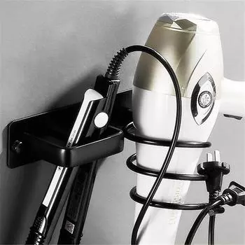Solid Anti-Rust Aluminium Made Wall Mounted Hair Dryer Rack Holder Stand Rack Shelf For Black Bathroom Accessories чёрный