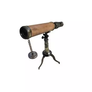 Солидный античный латунный морской подзорный телескоп с деревянной треногой
