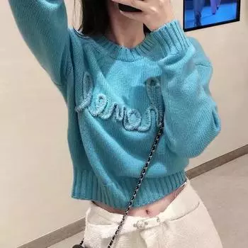 Solid Blue Autumn Sweatershirt O Neck Pullover Holiday Casual Sweater Shirt for Long Sleeves Loose Fit Hot Autumn Top One Size небесно-голубой
