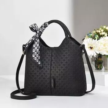 Solid Bow Ribbon Color Single Shoulder Crossbody Bag Handbag Women Fashion Gift Black Woven