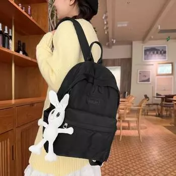 Solid casual women s backpacks inner pocket with zipper soft handle nylon backpacks inner compartment