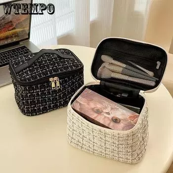 Однотонная холщовая косметичка, портативная, большой емкости, устойчивая к грязи, для хранения косметики, для стирки и путешествий белый