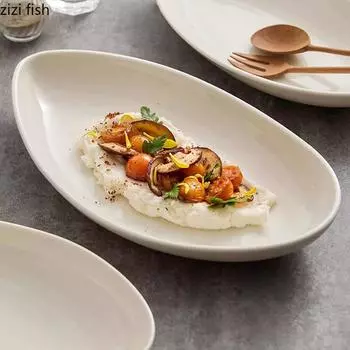 Solid Color Ceramic Shaped Plate Household Fish Plate Dessert Plate Sushi Plates Barbecue Plates Hotel Creative Tableware