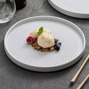 Solid Color Ceramic Standing Edge Plate Circular Flat Plate Salad Plate Dessert Plates Steak Plates Hotel Creative Tableware