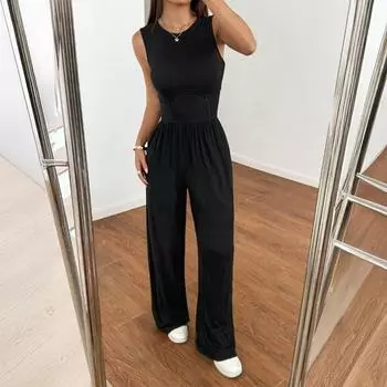 Solid-color Corset Jumpsuits for Women s Spring and Summer S чёрный