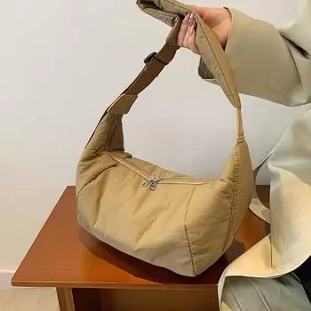 Однотонная женская сумка через плечо, большая вместимость, сумка-хобо, сумка через плечо бежевый