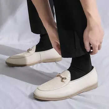 Solid color Doudou shoes men s summer breathable lazy shoes 2025 new men s shoes loafers men s casual leather shoes men s 38 чёрный